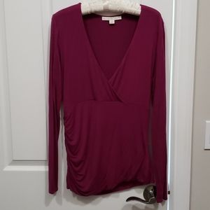 Boston Proper Vneck, ruched, long sleeved Plum Med